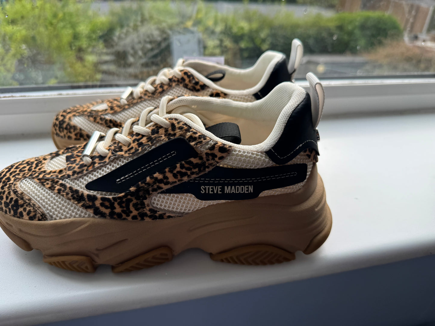 UK 5 STEVE MADDEN Leather-Trim Possession-E Sneakers Brown /Black