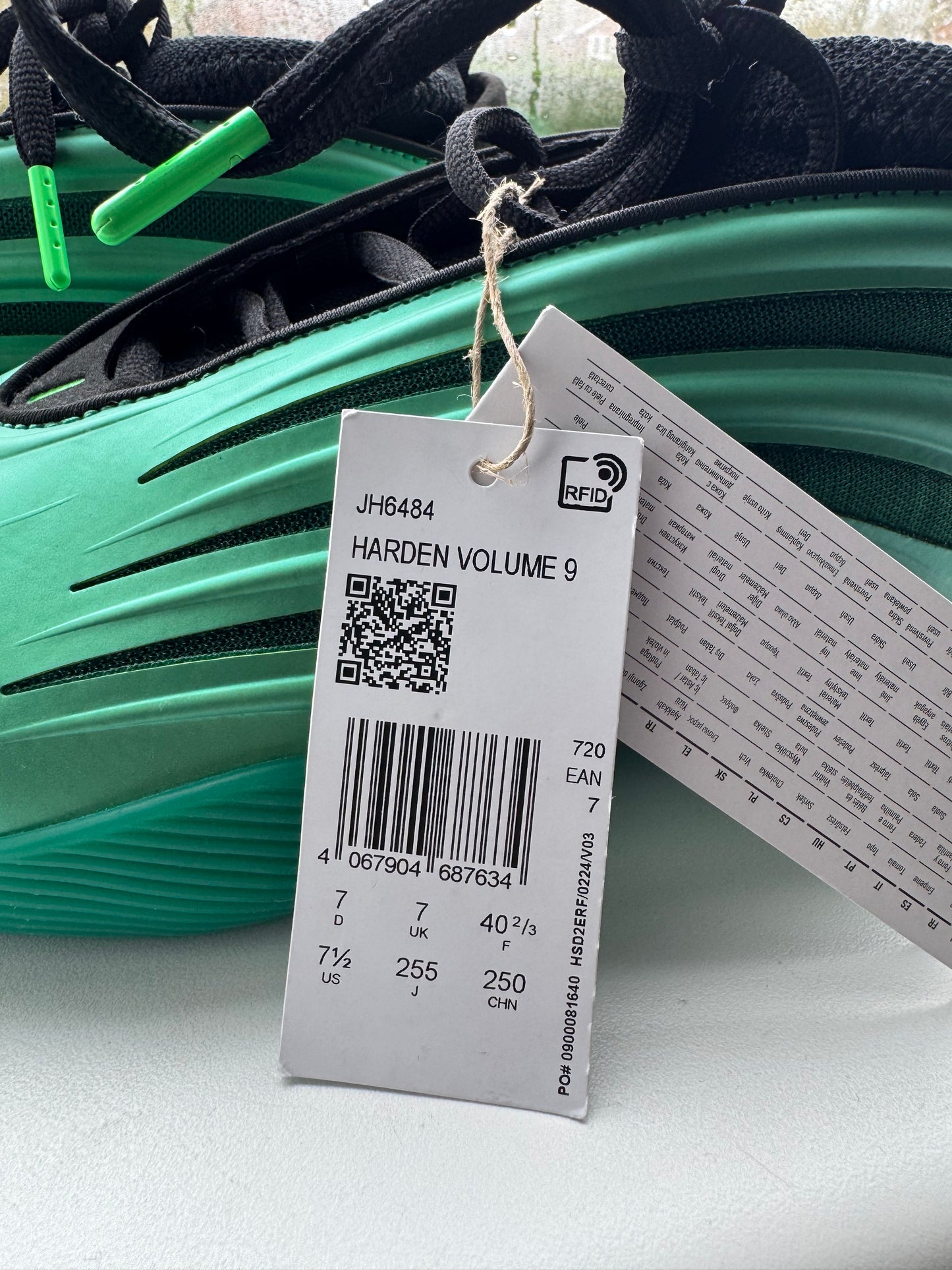 UK 7 ADIDAS HARDEN VOL.9 - SCREAMING GREEN/CORE BLACK SHOES UNISEX TRAINERS