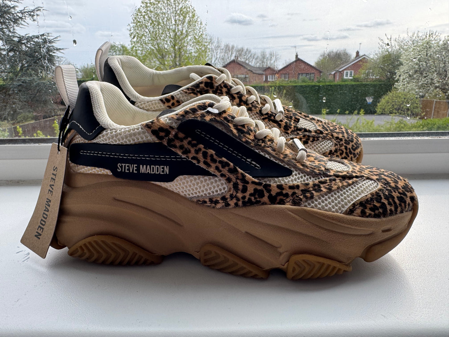 UK 5 STEVE MADDEN Leather-Trim Possession-E Sneakers Brown /Black