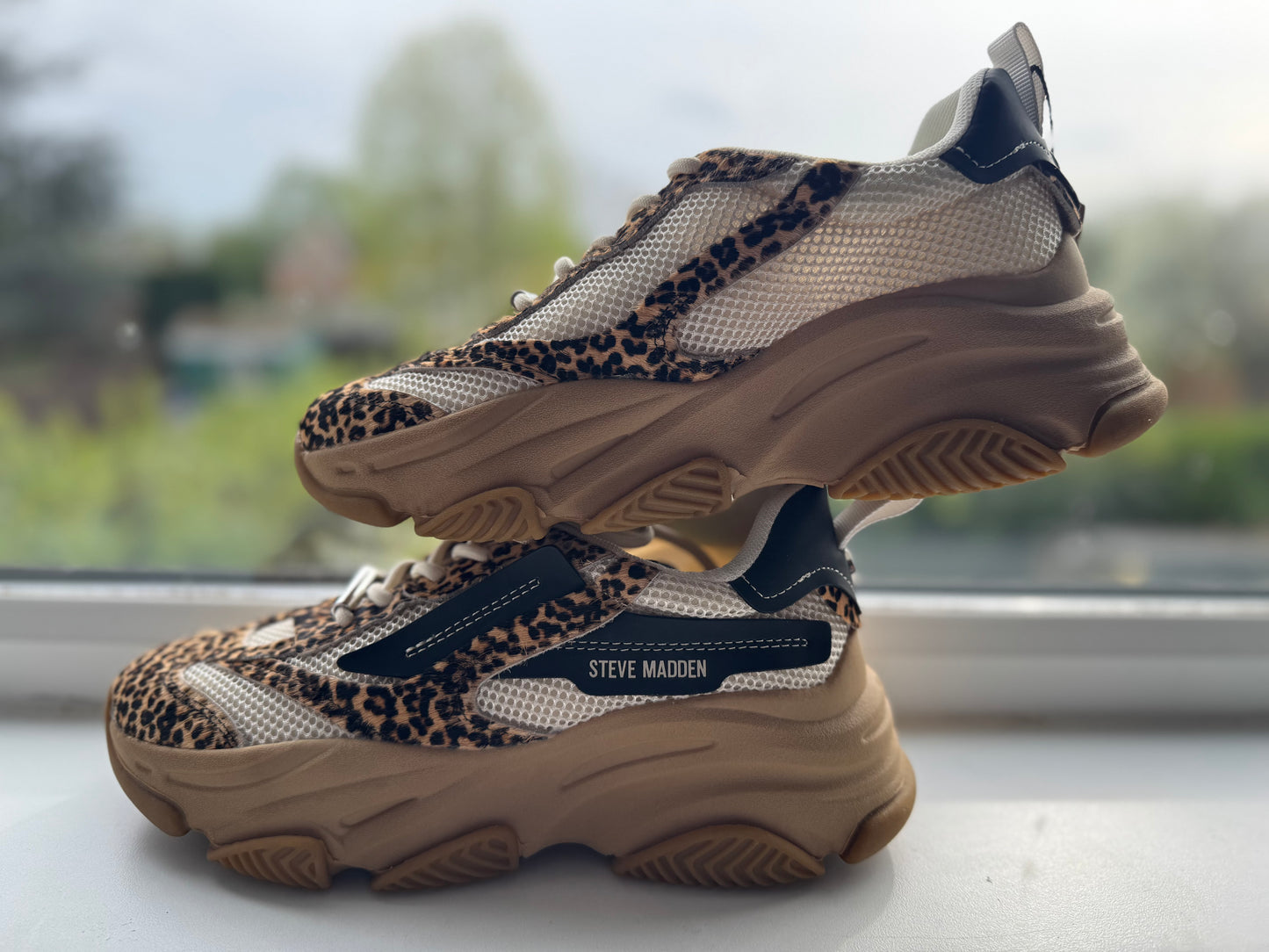 UK 5 STEVE MADDEN Leather-Trim Possession-E Sneakers Brown /Black