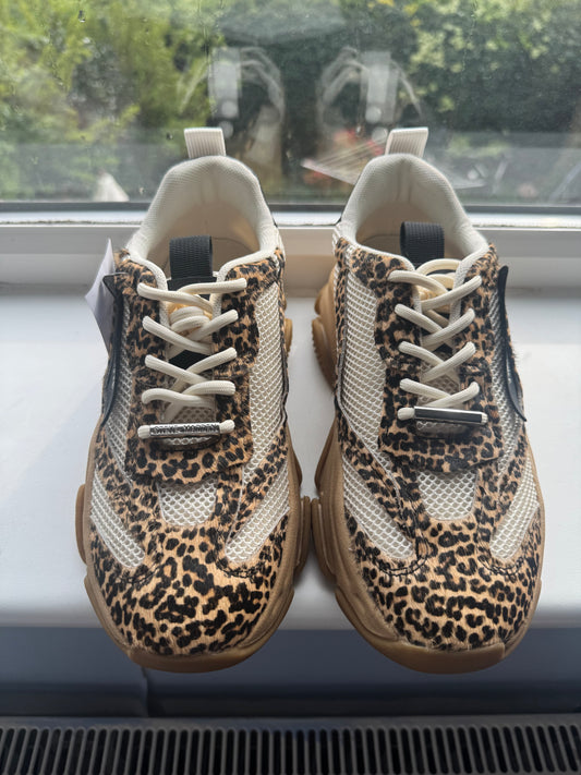 UK 5 STEVE MADDEN Leather-Trim Possession-E Sneakers Brown /Black