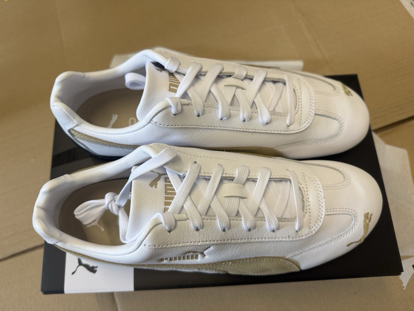 UK 9 Puma Speedcat Leather Sneakers Unisex trainers shoes.  White-Toasted Almond