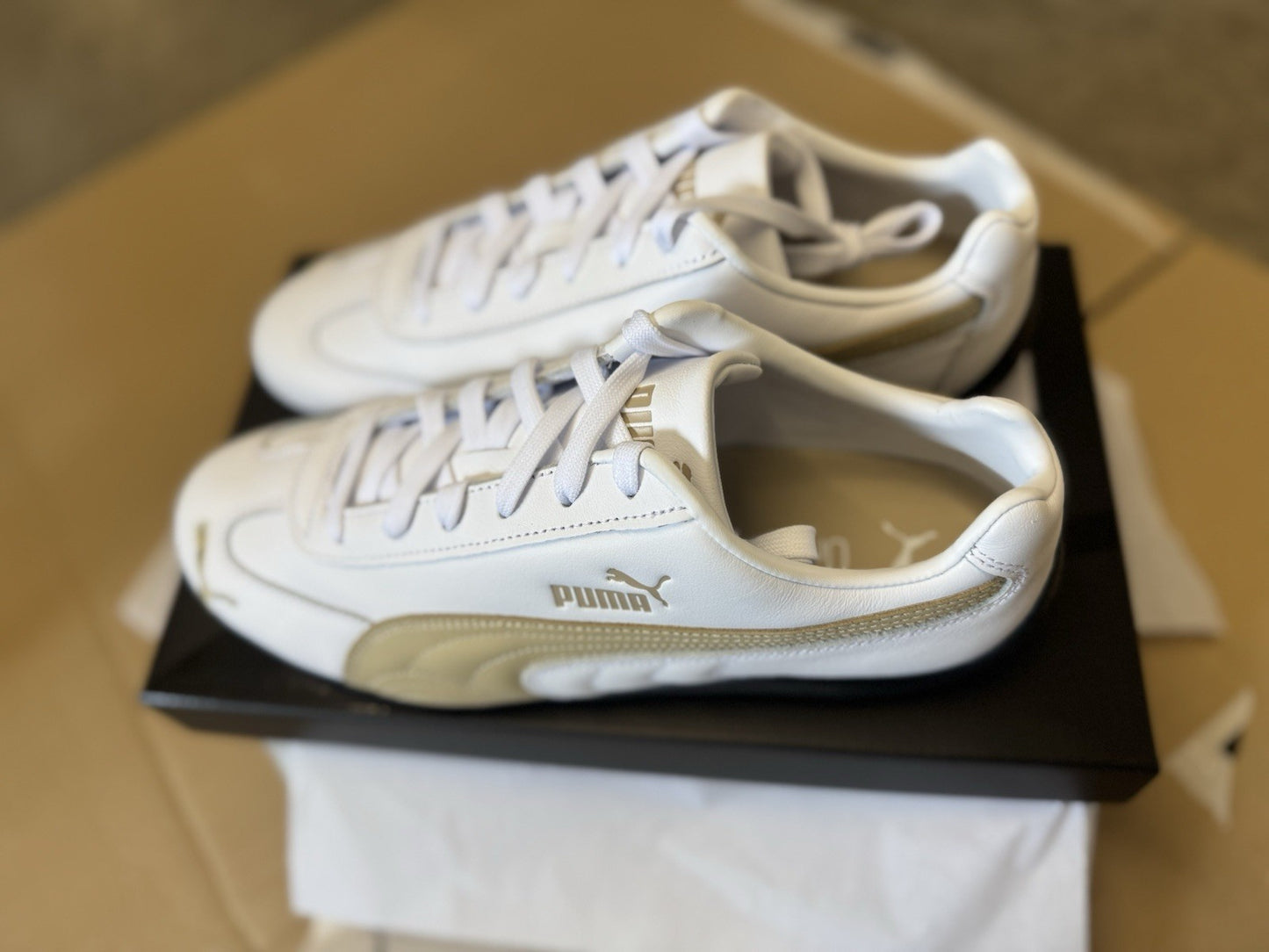 UK 9 Puma Speedcat Leather Sneakers Unisex trainers shoes.  White-Toasted Almond