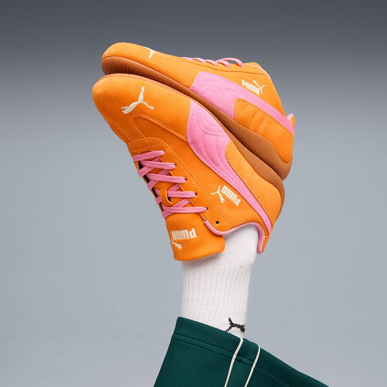 UK 10 PUMA Speedcat Sneakers Unisex Trainers - 398846_50 Orange Glo-Poised Pink