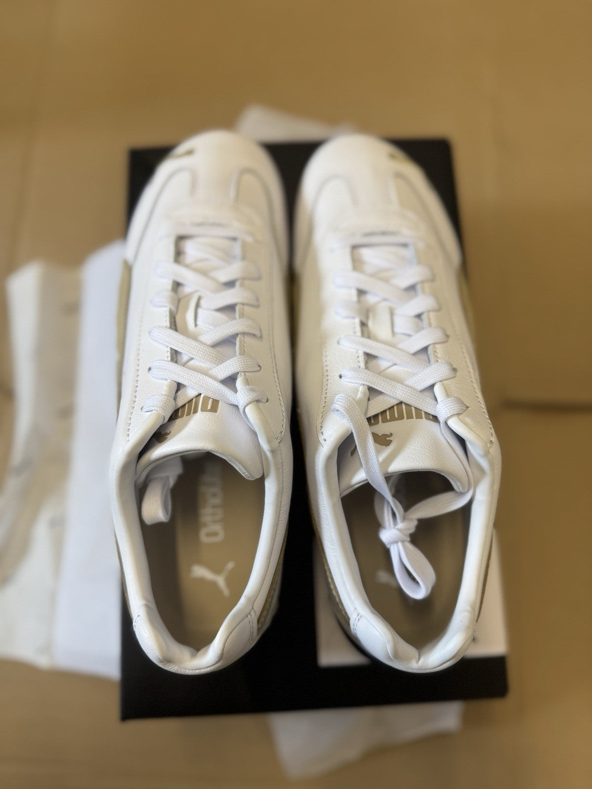 UK 9 Puma Speedcat Leather Sneakers Unisex trainers shoes.  White-Toasted Almond