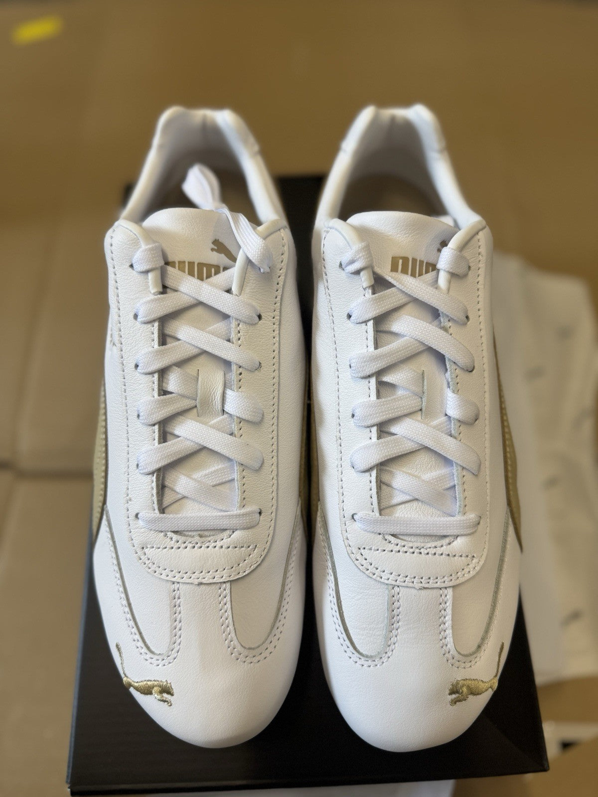 UK 9 Puma Speedcat Leather Sneakers Unisex trainers shoes.  White-Toasted Almond