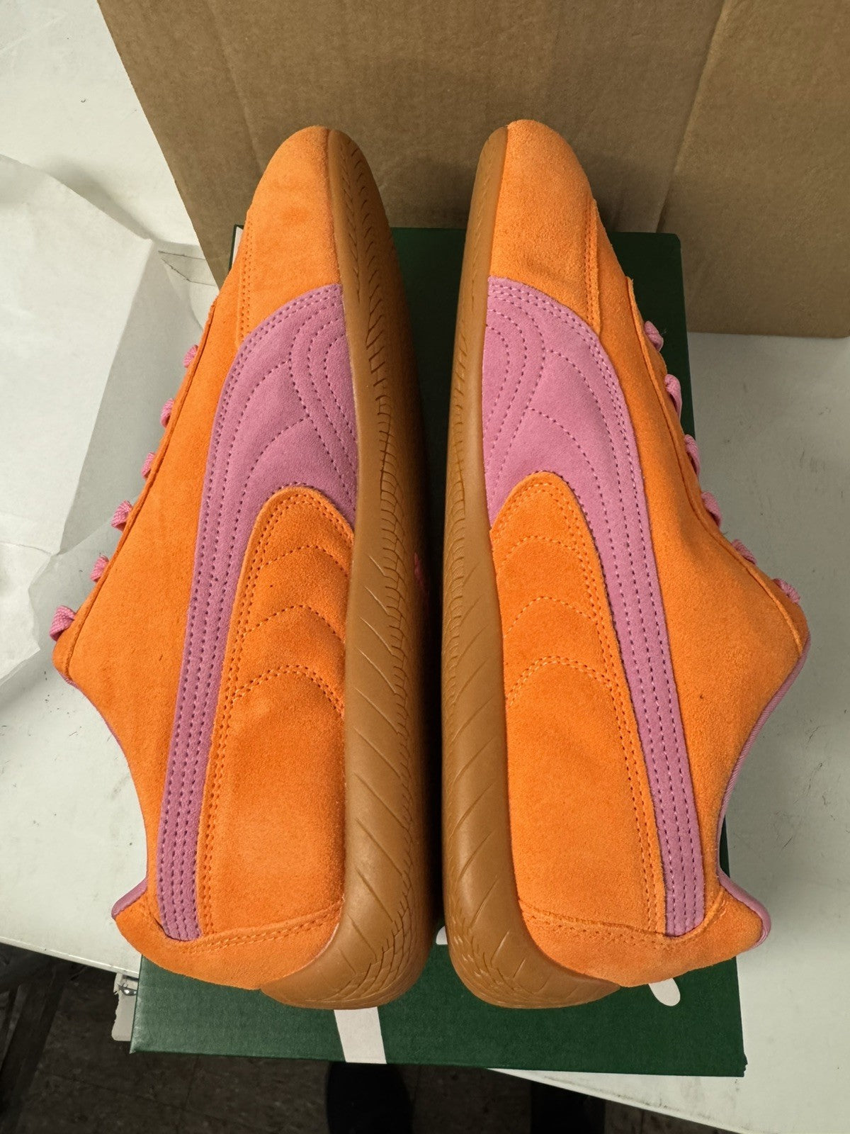 UK 10 PUMA Speedcat Sneakers Unisex Trainers - 398846_50 Orange Glo-Poised Pink